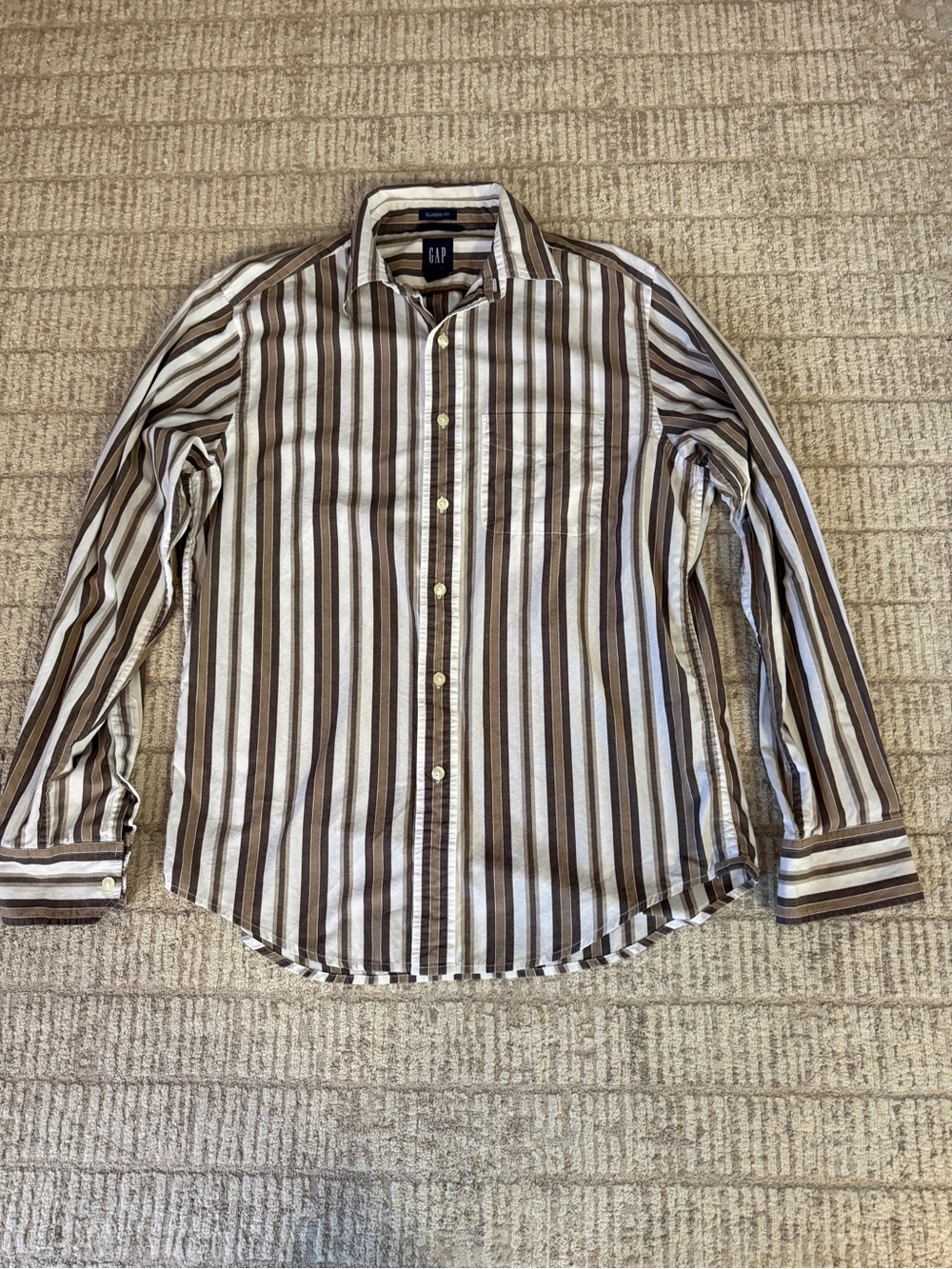 Vintage GAP Men's Brown & White Stripe Button-Down Shirt